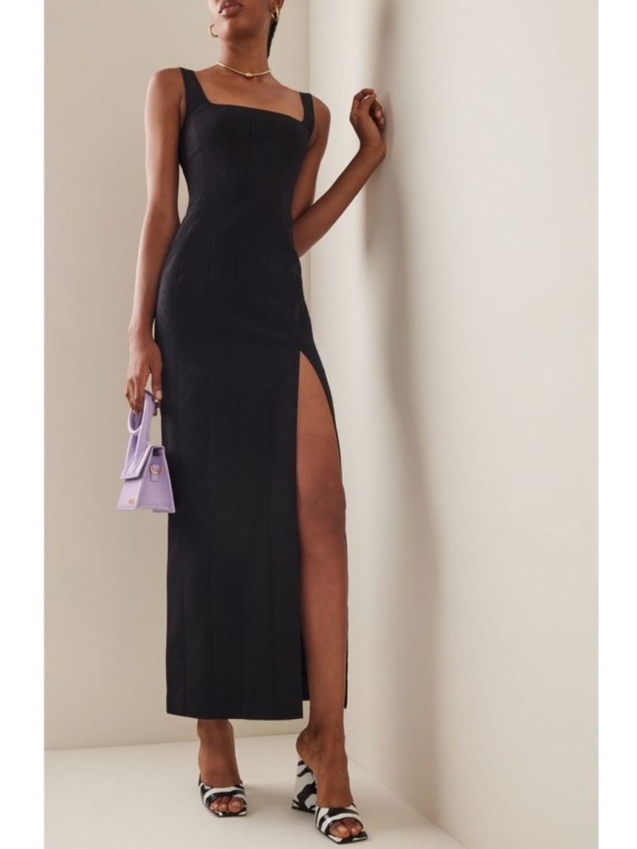 Staud 4 Portrait Gown Maxi Dress Black Leg Slit